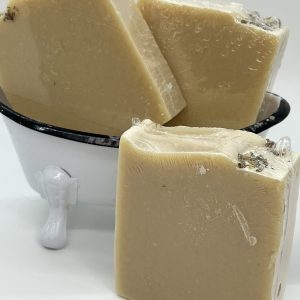 Relaxing goat milk soap with real lavender buds and essential oil blend