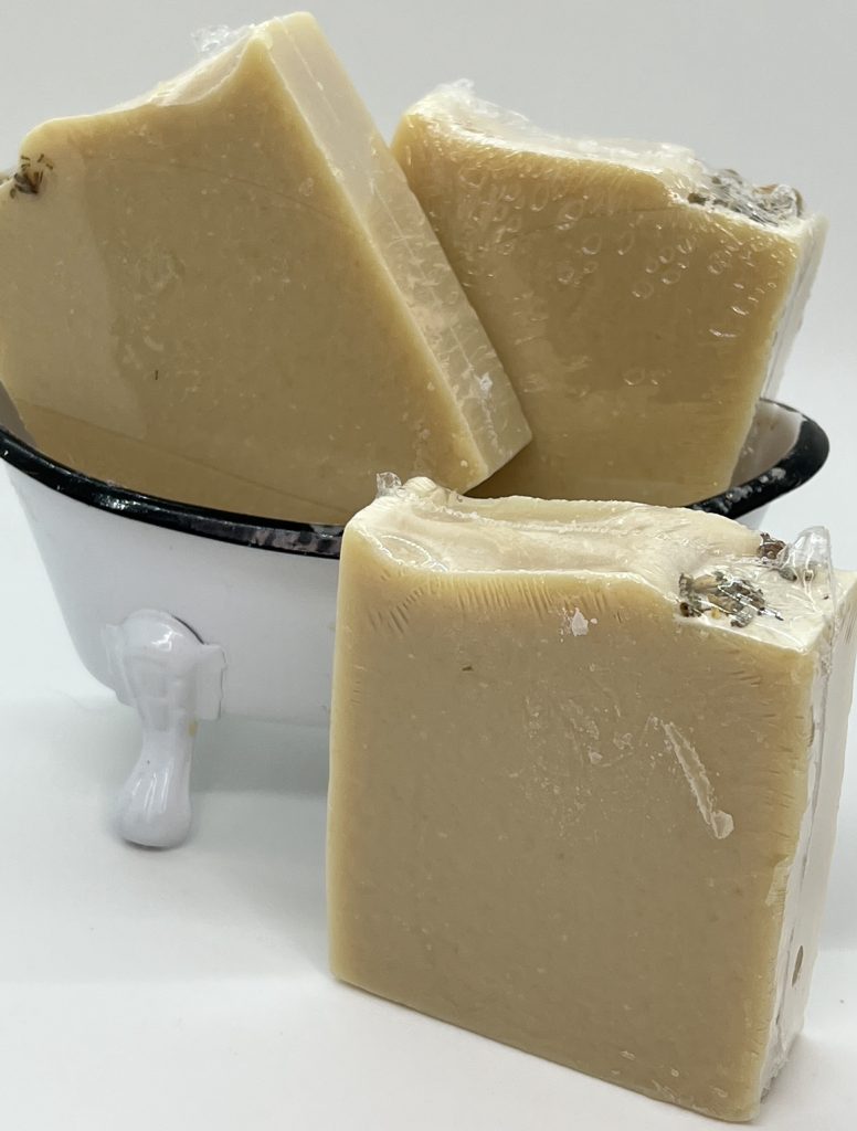 Relaxing goat milk soap with real lavender buds and essential oil blend