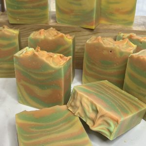 Taste the Rainbow fruity goat milk soap with colorful rainbow striped layers